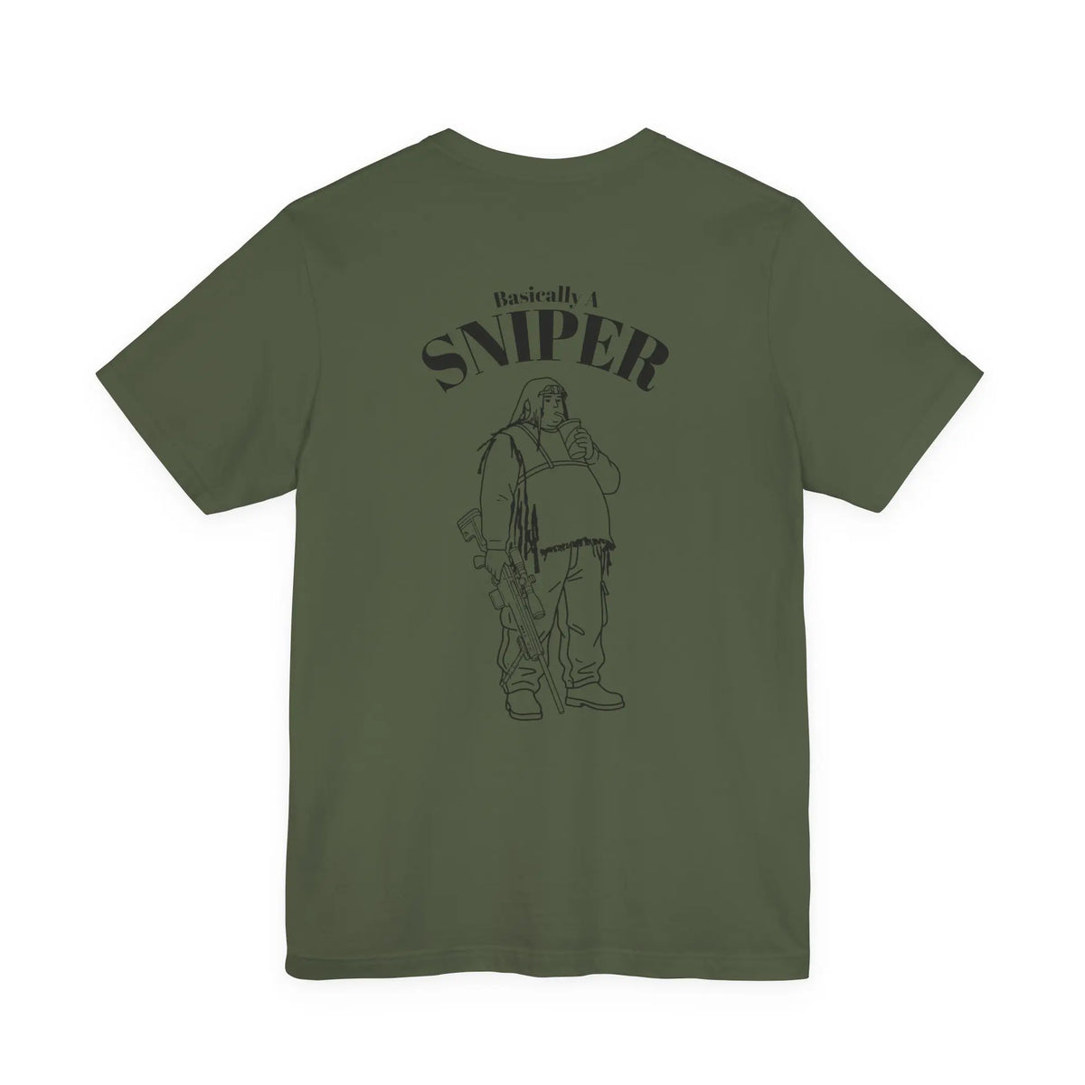Bad Dope Society Basically A Sniper T-Shirt, olive drab green, back view