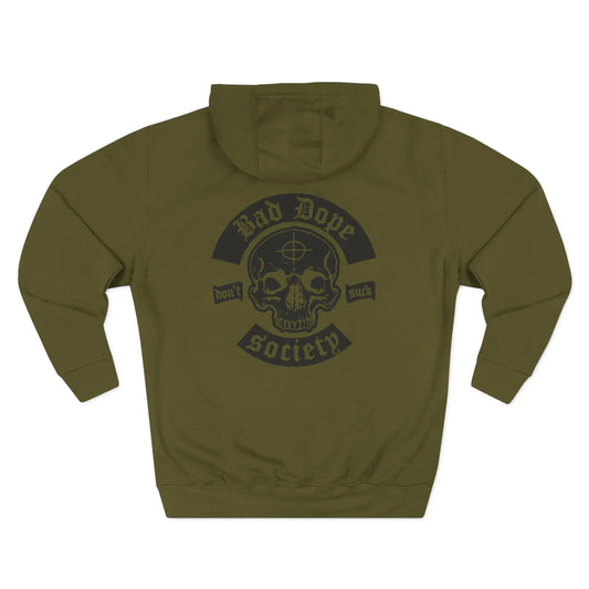 Bad Dope Society Logo Hoodie, olive drab green, back view