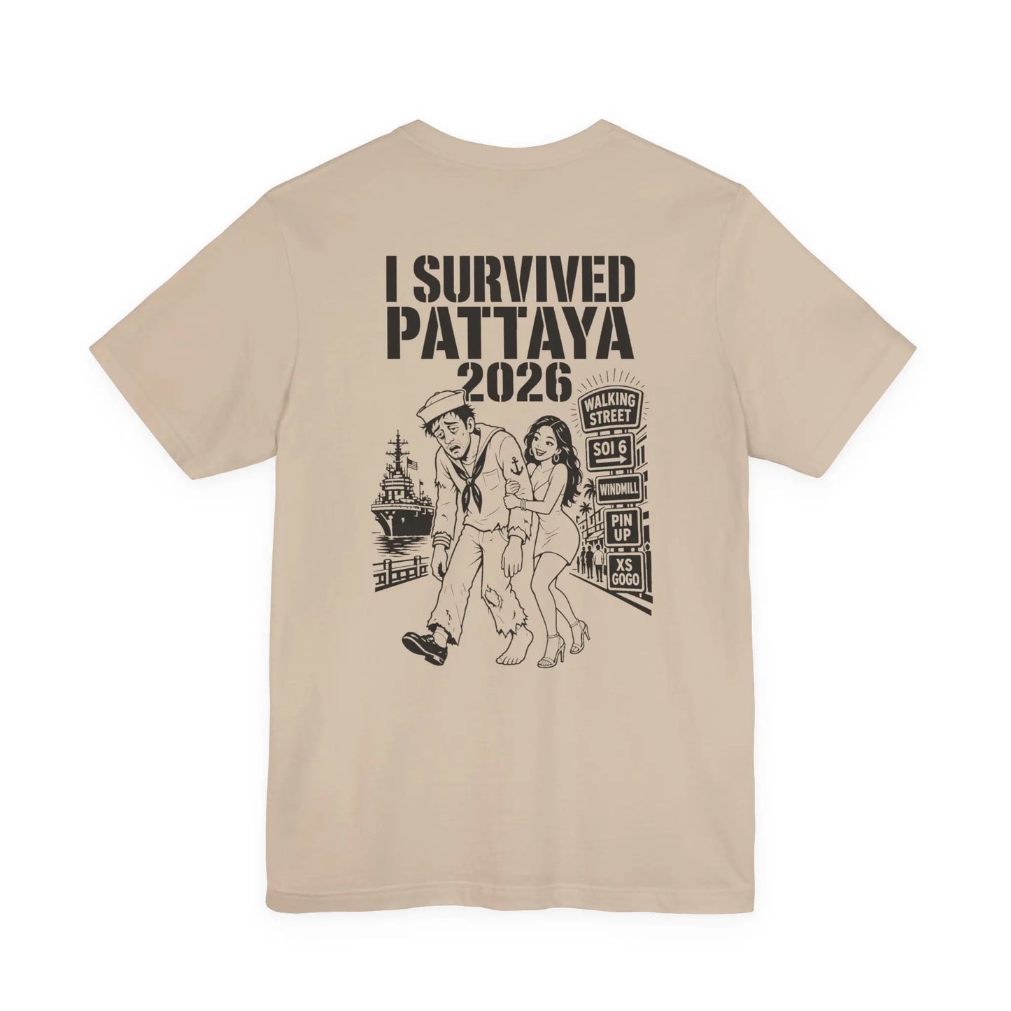 Bad Dope Society Pattaya 2026 T-Shirt, tan, back view