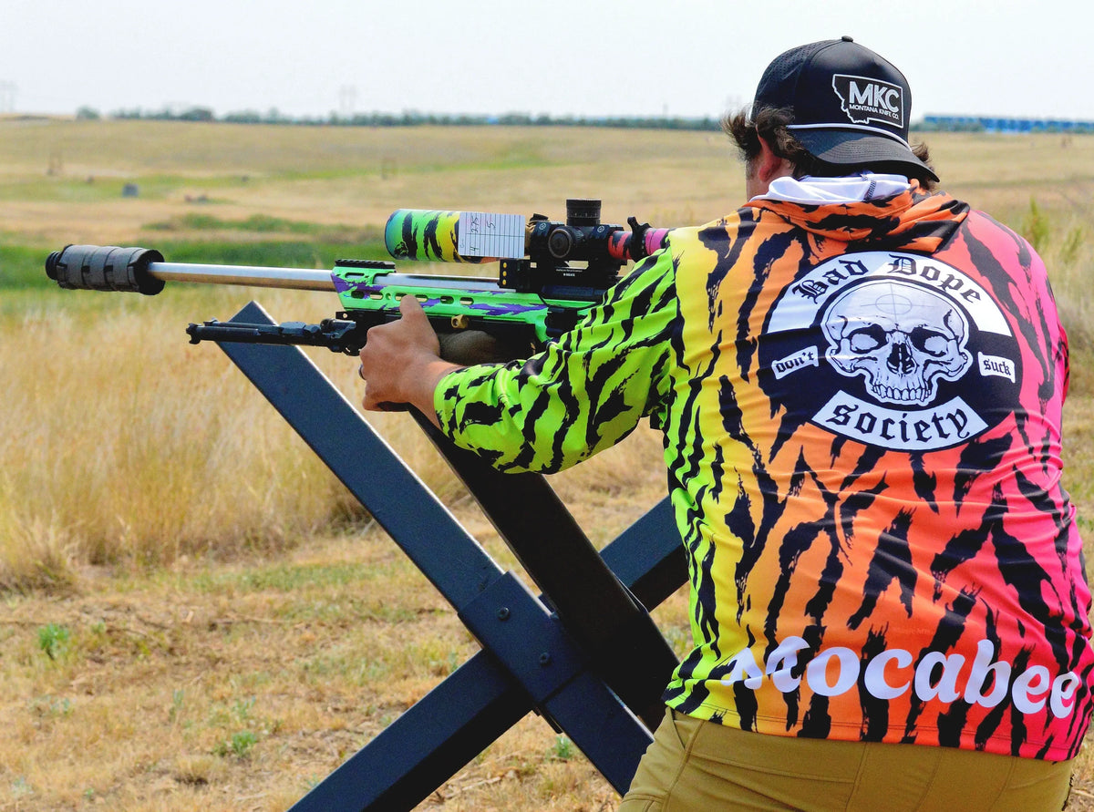Bad Dope Society GT BDS/IK Collab Sun Shirt, lifestyle, shooting off a tank-trap barricade at a PRS match