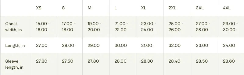 Bad Dope Society Sun Shirt size chart
